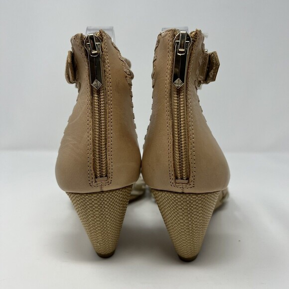 Sam Edelman Silvia Beige Gold Leather Zipper Back Wedge Sandals Size 8.5M NEW - Picture 3 of 7